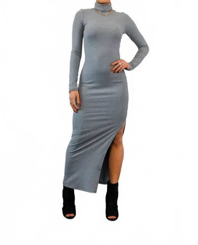 Surelymine Turtle Neck Maxi Rib Dress With Side Slit In Grey In Gray