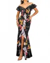 Surelymine Two-way Floral Ruffle Maxi Dress In Black In Black