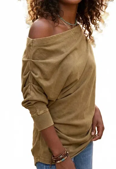 Surelymine Weekend Wander Off-shoulder Oversized Top In Green