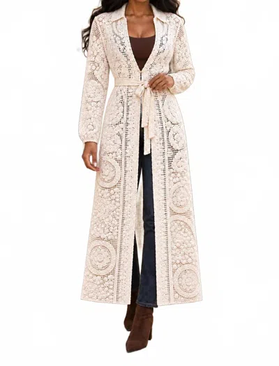 Surelymine Women's Crochet Lace Maxi Duster Cardigan In Cream In White