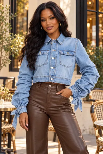 Surelymine Women's Cropped Denim Trucker Jacket In Light Wash In Blue