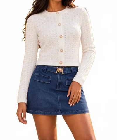 Surelymine Women's Pearl Button Pointelle Cardigan In Ivory In Multi