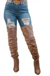 Surelymine Women's Unmatchable Pointy Slouchy Knee And Thigh High Boots In Taupe In Brown