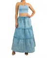 Surelymine Woven Vintage Washed Maxi Skirt With Ribbed Double Strap Set In Blue In Blue