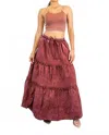 Surelymine Woven Vintage Washed Maxi Skirt With Ribbed Double Strap Set In Brown In Brown