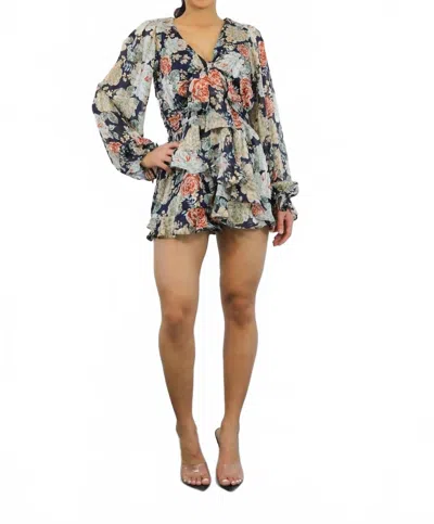 Surelymine Wrapping Sweet Bows Floral Romper In Navy In Multi