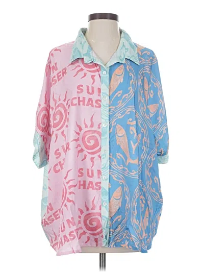 Pre-owned Surf Gypsy 3/4 Sleeve Button Down Shirt In Pink