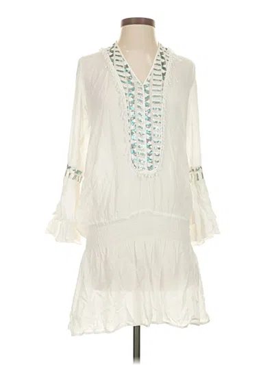 Pre-owned Surf Gypsy 3/4 Sleeve Top Ivory Plunge Neckline Tops In White