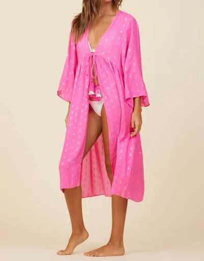 Surf Gypsy Clipped Metallic Kimono In Hot Pink