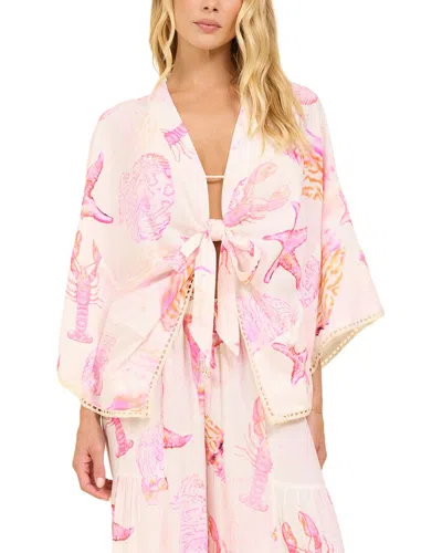 Surf Gypsy Crepe Tie Front Top In Pink