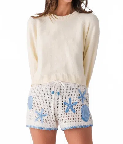 Surf Gypsy Embellished Crochet Shorts In White/blue