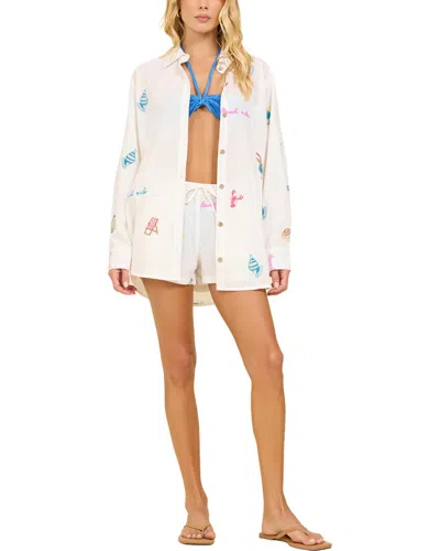 Surf Gypsy Embroidered Slub Gauze Top In Multi