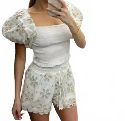 Surf Gypsy Floral Eyelet Puff Sleeve In Ivory In White