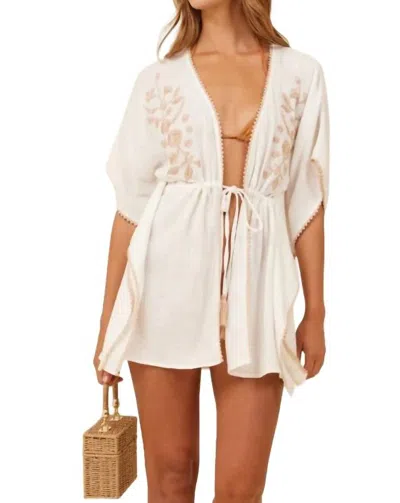 Surf Gypsy Gauze Floral Embroidery Kimono In Ivory In Multi