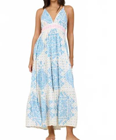 Surf Gypsy Halter Maxi Dress In Ivory/ Blue/pink