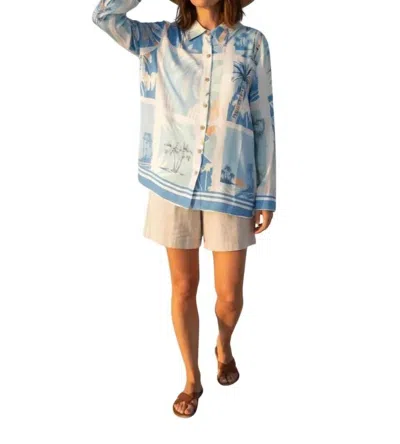 Surf Gypsy Island Postcard Long Sleeve Button Down In Blue