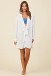 Surf Gypsy Ivory/tonal Blue Stars Lurex Stripe Star Cover Up In White
