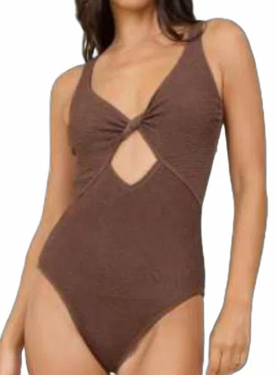 Surf Gypsy Krinkle Front Twist Cut-out One Piece In Mocha In Brown