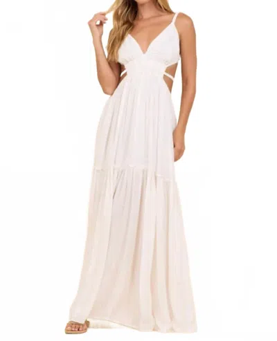 Surf Gypsy Open Back Scrunch Maxi Dress In White Lurex Stripe