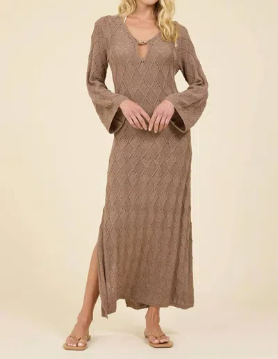 Surf Gypsy Plunge Diamond Knit Midi Dress In Cocoa In Brown