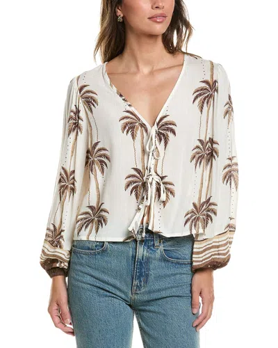 Surf Gypsy Printed Balloon Sleeve Tie Front Top In White