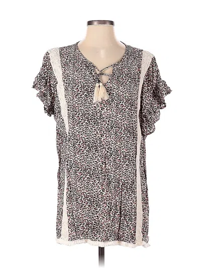 Pre-owned Surf Gypsy Short Sleeve Blouse In Brown