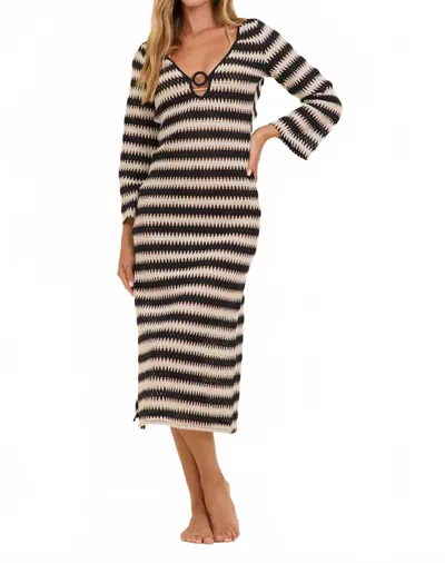 Surf Gypsy Stripe Plunge Textured Woven Maxi Dress In Havana In Brown