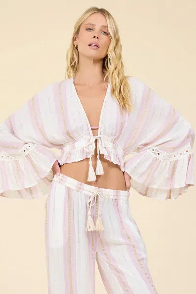 Surf Gypsy Striped Tie Blouse In Pink Dust In White