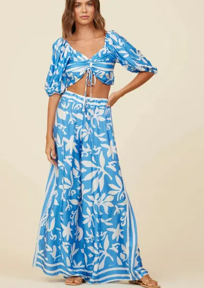 Surf Gypsy Summer Breeze Print Satin Top Blue