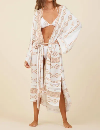 Surf Gypsy Tribal Print Rayon Crepe Kimono In Caramel Island In Beige