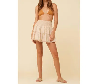 Surf Gypsy Women's Clipped Lurex Smocked Ruffle Tier Skirt In Tan Gold In Multi