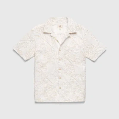 Surfside Supply Co. Mariner All Over Leaf Embroidery Camp Collar Shirt In White