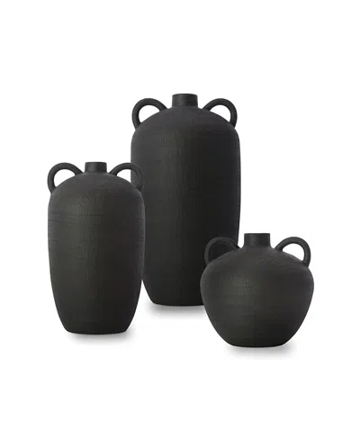 Surya Acanceh Vase, Set Of 3 In Black