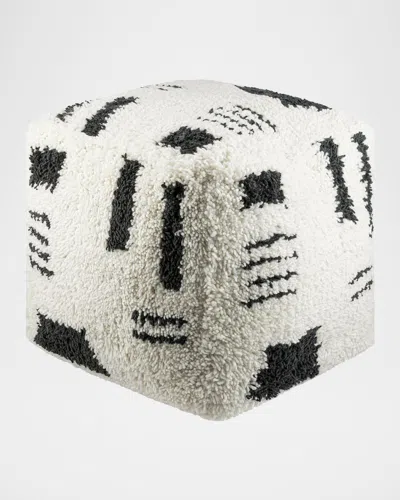 Surya Aksel Hand-knotted Pouf In Black/white