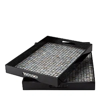 Surya Alessandra Mother Of Pearl Base Tray, Set Of 2 In Black