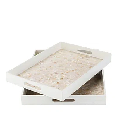 Surya Alessandra Mother Of Pearl Base Tray, Set Of 2 In White