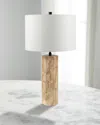 Surya Aurembra 28" Matte Travertine Table Lamp With Linen Shade In Taupe