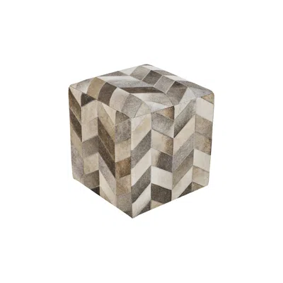 Surya Chevron Silver Cloud Gray Leather Pouf Ottoman