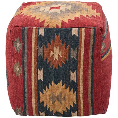 Surya Cinnamon Spice Wool 18" Cube Ottoman Pouf