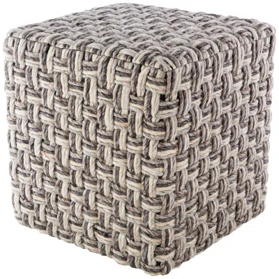 Surya Cordoba Charcoal And Camel Basket Weave Pouf Ottoman In Gray