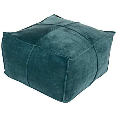 Surya Cotton Teal Velvet Pleated Pouf Ottoman