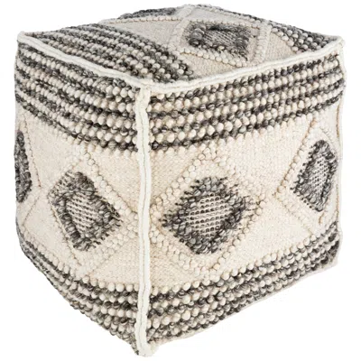 Surya Hygge Charcoal And White Wool Pouf Ottoman