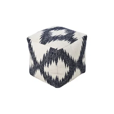 Surya Ikat Birch Ivory Wool Pouf Ottoman