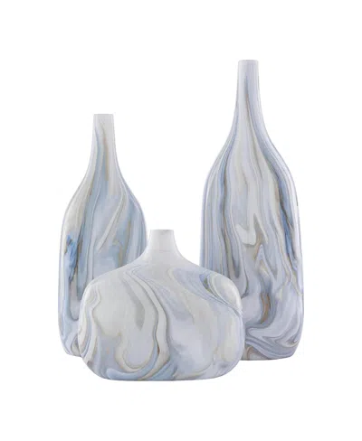 Surya Marble Vase, Set Of 3 In Blue
