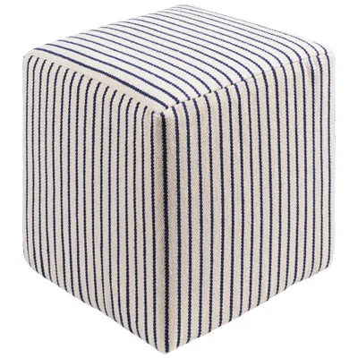 Surya Matchford Cream And Navy Cotton Woven Pouf Ottoman In Black