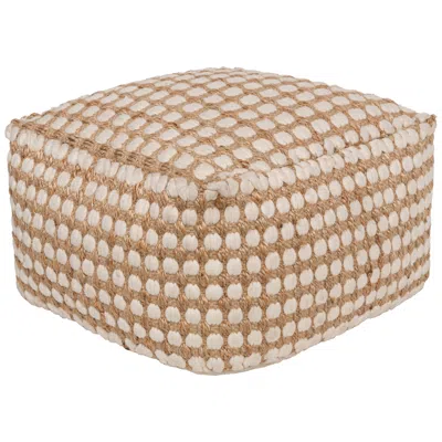 Surya Oak Cove White And Khaki Woven Pouf Ottoman