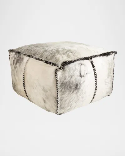 Surya Ranger Hair On Hide Pouf In Black/cream/grey