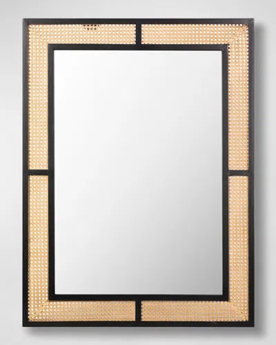 Surya Rugs Anasa 40" Woven Cane Wall Mirror, Black In Natural/black