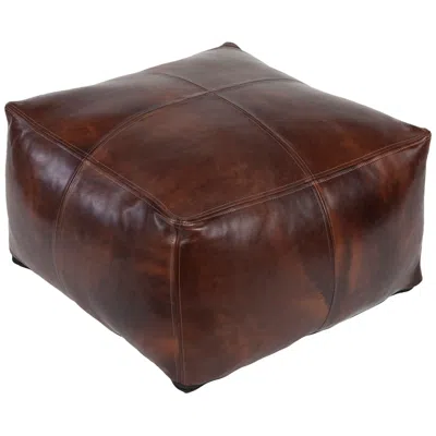 Surya Sheffield Dark Brown Leather Pouf Ottoman