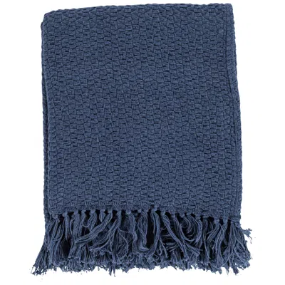 Surya Tressa Solid Navy Cotton Decorative Throw Blanket